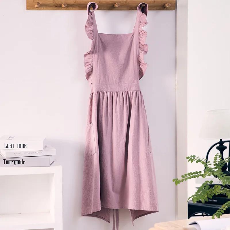 Фартук с перекрестной спинкой Кухонный фартук с оборками и карманами для шеф-повара Садовый Розовый Рабочий Женский с большим платьем-сарафаном для готовки и выпечки