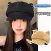 Woolen Cat Ear Hat Solid Color Octagonal Cap Retro British Beret Hat Autumn Winter