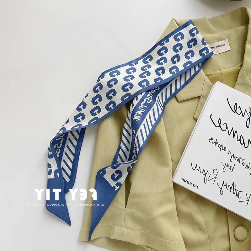 Маленький белый и нежно-зеленый шелковый шарф для женщин, тонкая лента, повязка на голову, резинка для волос, украшение для сумки, длинный