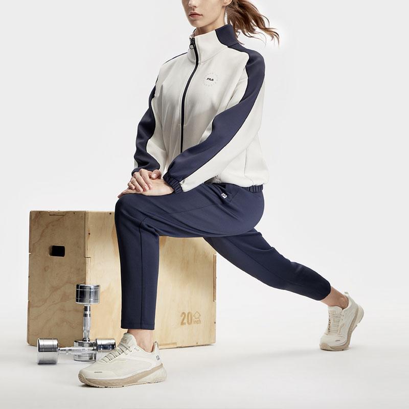Fila Ретро Спортивная Куртка Стойка Колорблок Фитнес Вязаная Куртка Женские куртки Галька-Серый A11W411501F-GY
