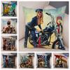 Vintage Oil Painting Poster Motorcycle Pillow Case Plsuh Decor Cartoon Sexy Girl Cushion Cover for Sofa Car Pillowcase 45x45cm