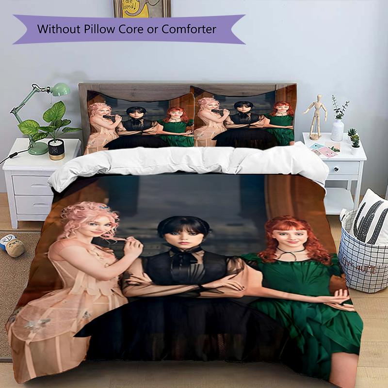 3pcs Addams Family Wednesday8 Design Cover Set - HD Printed Bedding with 1 Cover and 2 Pillowcases - Perfect for Home and Dorm Decor