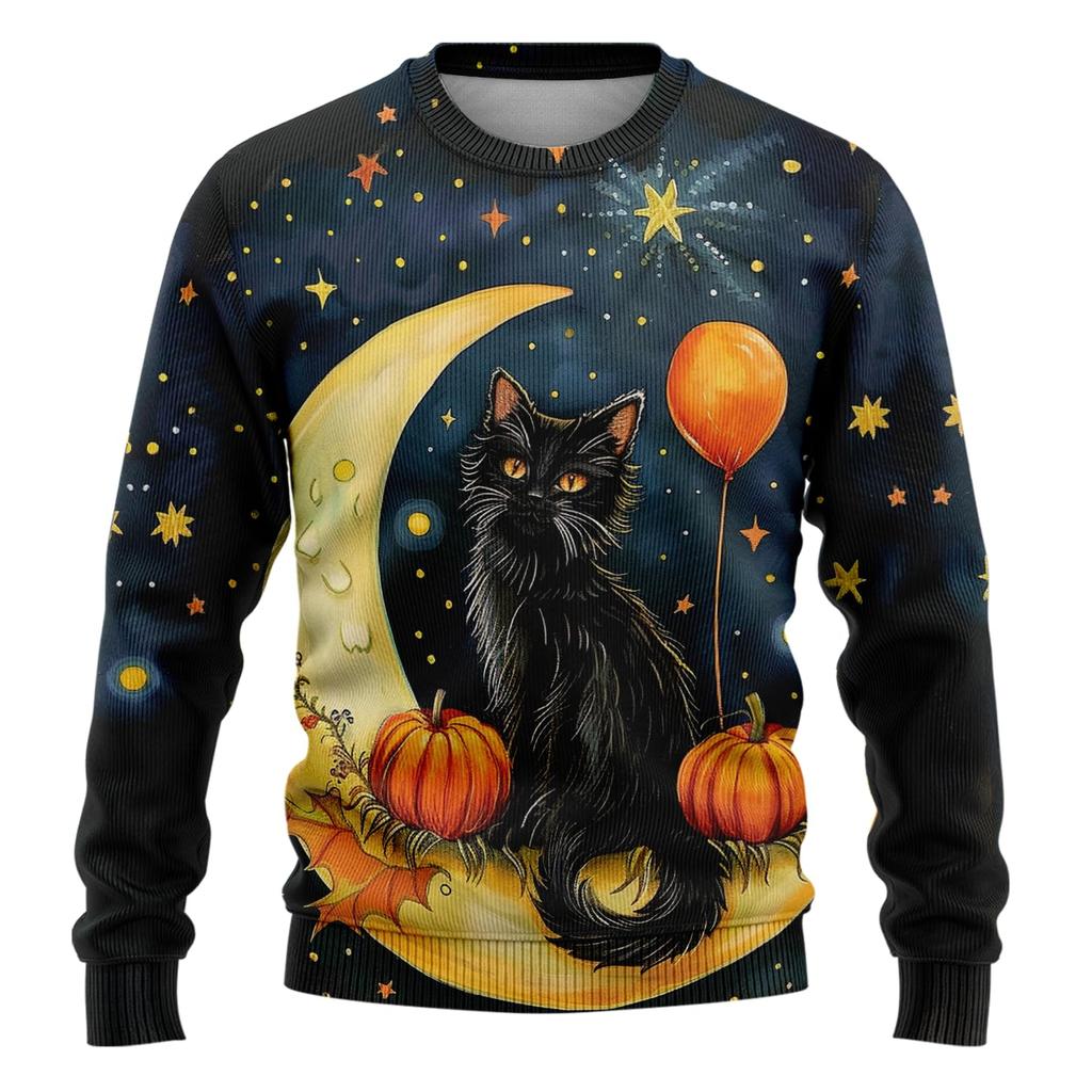 Men's Halloween Sweatshirt 3D Ghost Printed Pullover Hoodie Men Women Set Harajuku Fashion Skull Ugly Christmas Sweater Cat Tops
