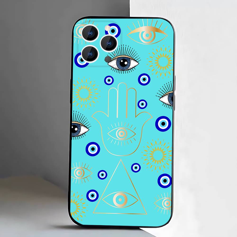 Чехол на телефон 'Сглаз Счастливый глаз' Синий Для iPhone 17,16,15,14,13,12,Pro,Max,Plus,E,SE4,Air,Mini Черный Мягкая коробка