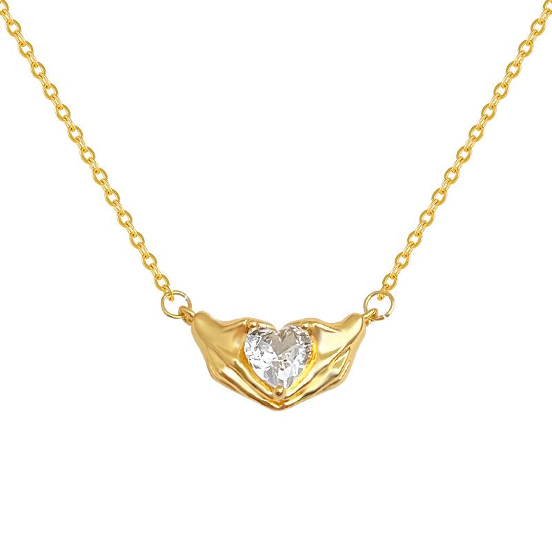 Ожерелье на ключицу с кулоном в виде сердца с цирконом, с позолотой 18 карат