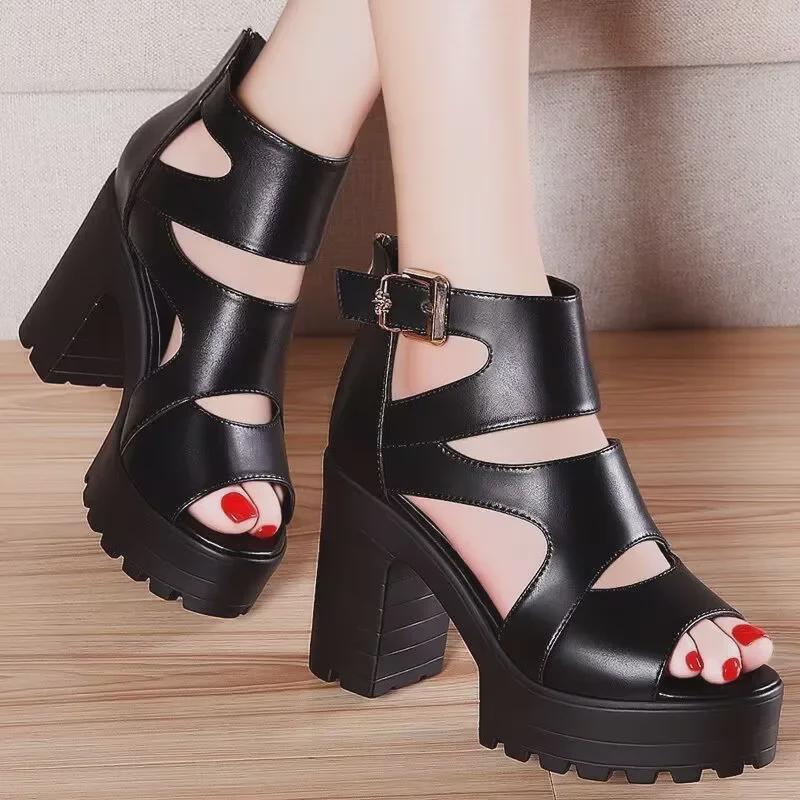 2024 Spring/Summer Women's Platform Wedge High Heel Sandals - Fish Mouth Style, Hollow Roman Design