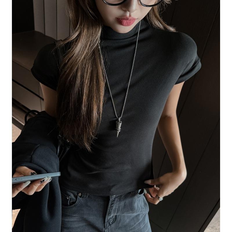 Women S Fitted Short Sleeve Half High Neck T Shirt Elegant Inner Wear