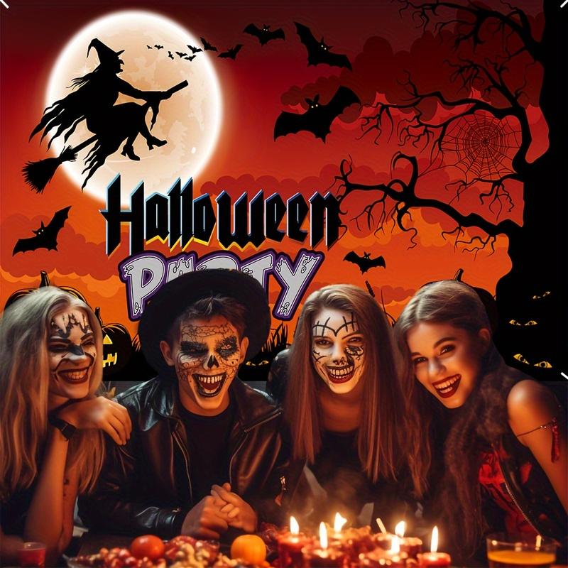 1pc, 2D flat, Halloween witch and pumpkin banner - durable polyester decoration, suitable for home and photo booth, wsj