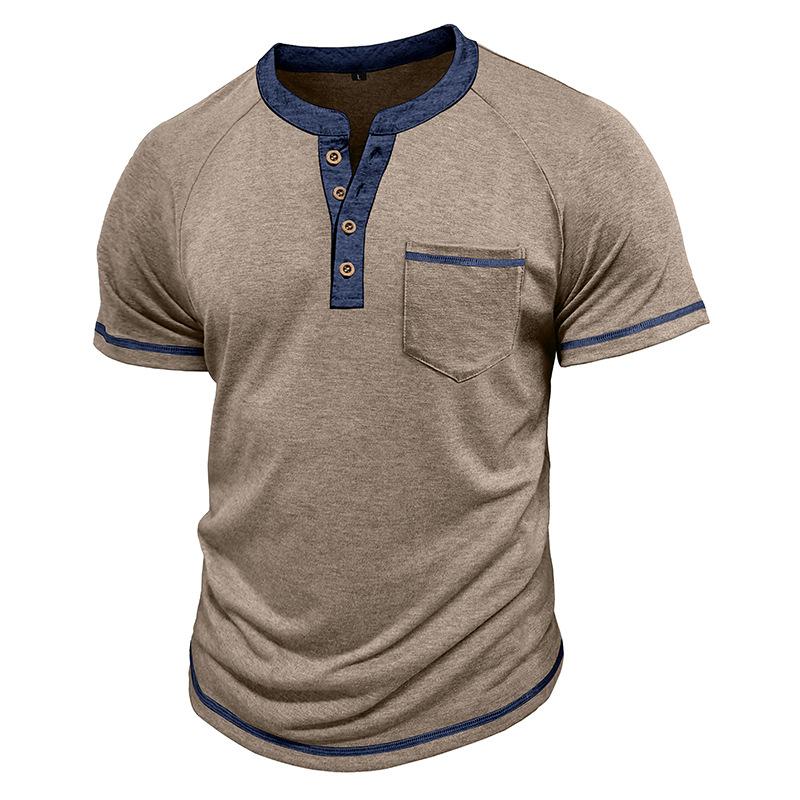 Мужские рубашки поло с воротником хенли, летние модные лоскутные свитера с коротким рукавом, повседневные футболки в стиле ретро для мужчин