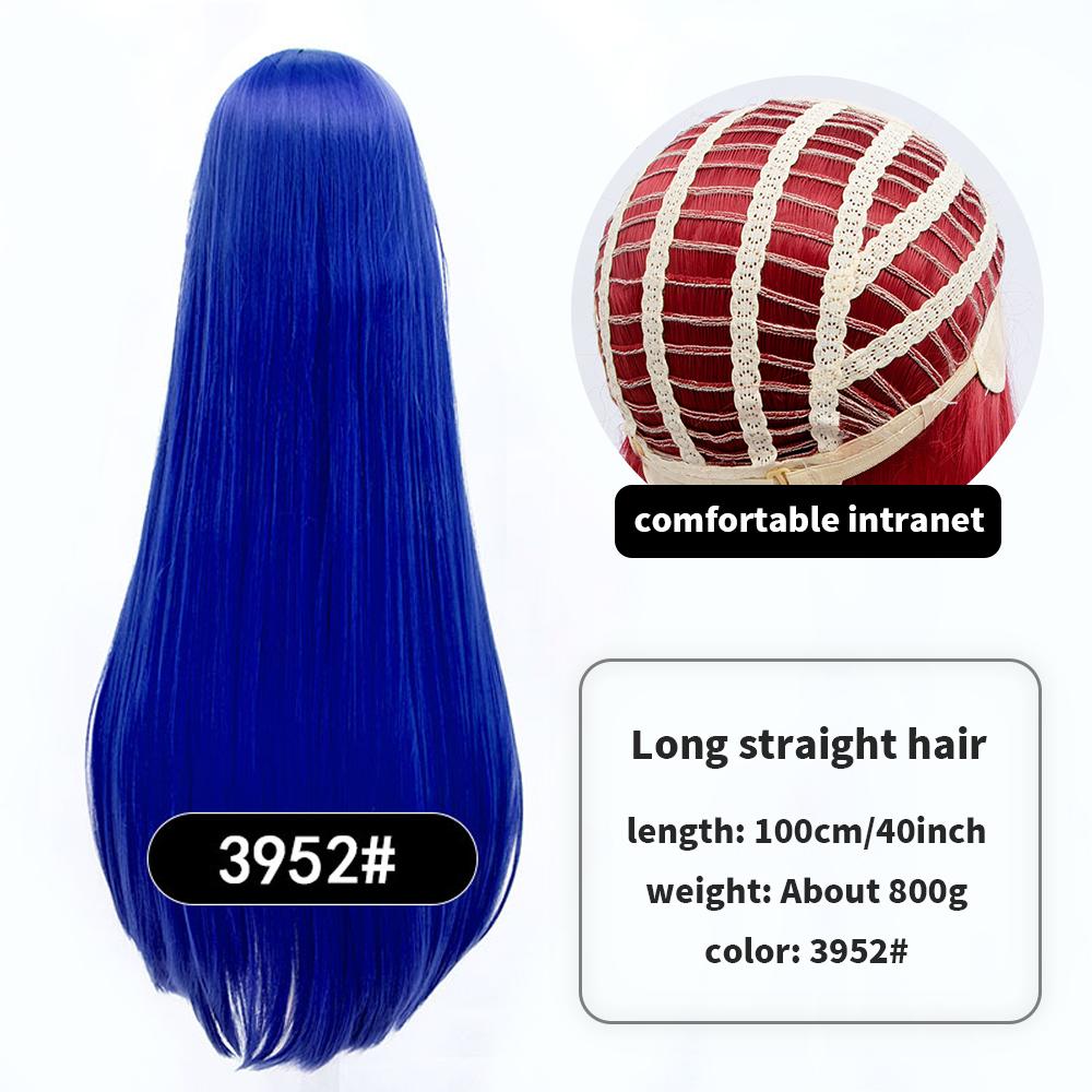Длинный синтетический парик аниме для косплея 100 см с челкой, светлые, синие, красные, розовые, фиолетовые волосы для вечеринки