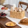Плетеная корзина для хранения с ручкой, 4 отделения, ручная работа, натуральный органайзер для кухонной столешницы, пикника, барбекю, портативный держатель для столовых приборов и