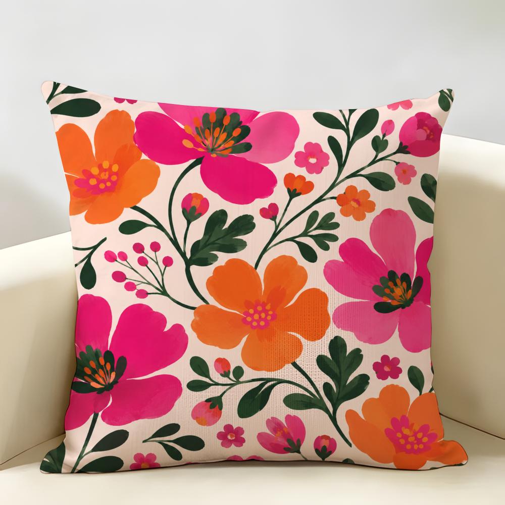 California Poppy Flower Boho Floral Cushion Cover Durable Hypoallergenic Organic Linen Short Pillow Cover Washable
