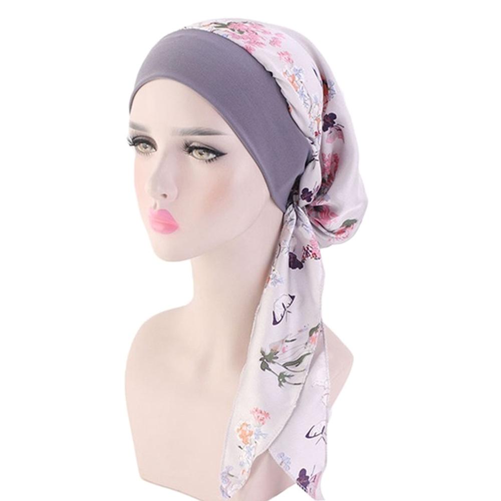 Fashion Elastic Pre-Tied Printed Hair Loss Hat Chemo Pirate Cap Muslim Turban Cancer Head Scarf