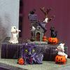 Halloween Resin Ornament Creepy Haunted House Tomb Tree Demon Root Tombstone Statue with LED Light Cartoon Pumpkin Ghost Figurine Ornament
