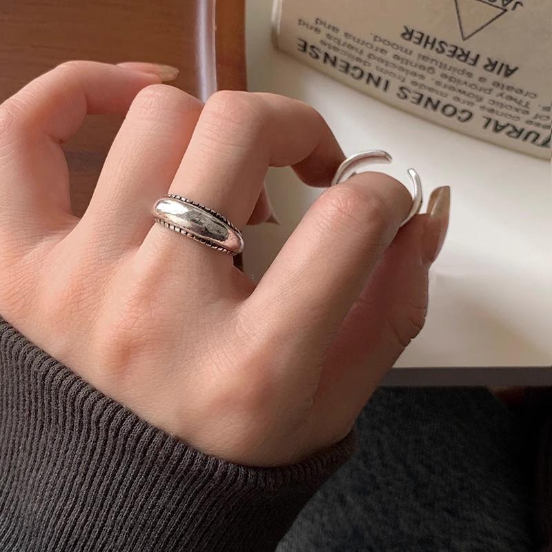Кольцо в стиле ретро из серебра 925 пробы в корейском стиле — без выцветания, в стиле тяжелой промышленности для женщин