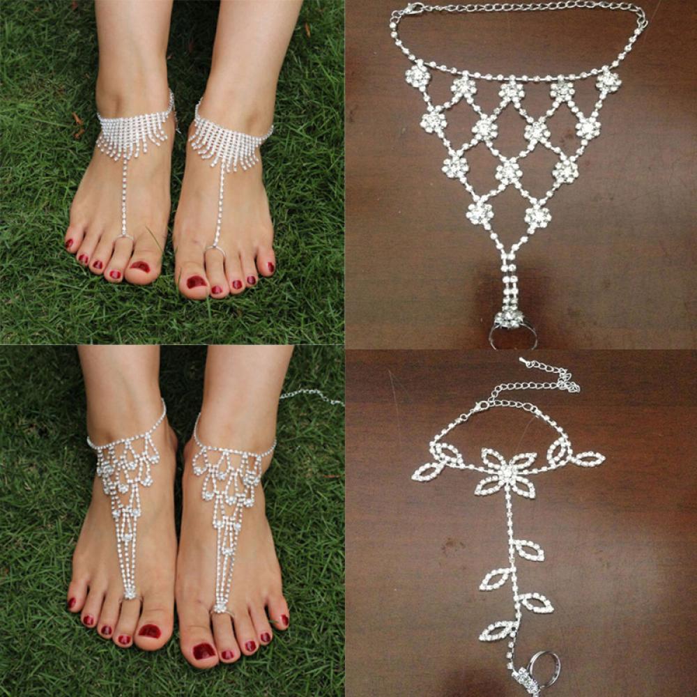Bridal Crystal Beach Toe Ring Foot Chain Ankle Bracelet Jewelry