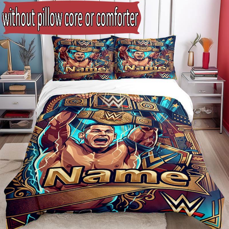 3pcs Duvet Cover Set (1*Duvet Cover + 2*Pillowcase, Without Core), Custom Name John Cena Pattern Bedding Set, Home Bedroom Decor Gift