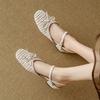 Microfiber Weaving Summer Size 41 Med Heels Slingback Party Shoes Women Square Toe Bowtie Gladiator Hollow Out Pumps