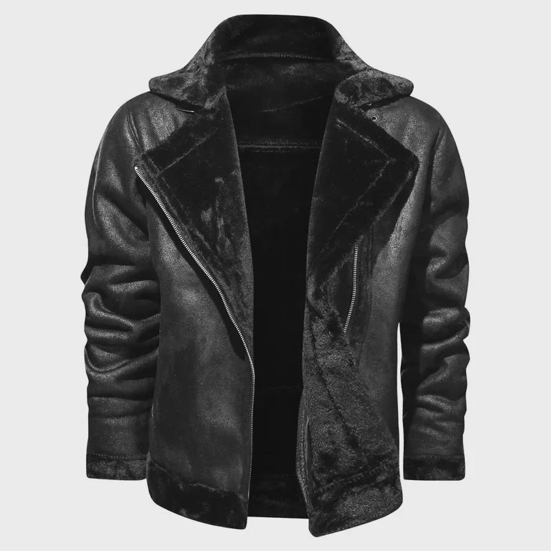 Men's Lamb Fur Leather Jacket - Thick, Warm Motorcycle Coat, Casual Large Size for Europe and America.