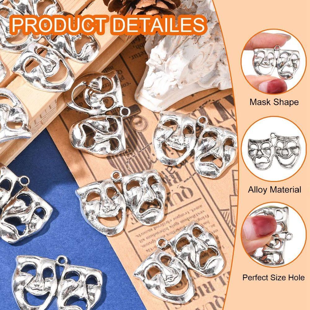 20Pcs Antique Silver Comedy and Tragedy Charms Retro Mask Charms Craft Making
