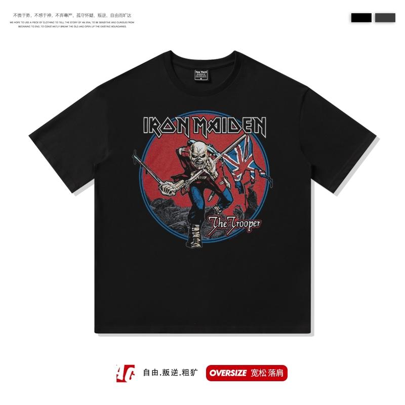 2025 Европа и Соединенные Штаты Хай-стрит Американский Хэви-метал Рок Футболка с коротким рукавом Мужская и Женская Топ с рукавом до локтя в стиле BF