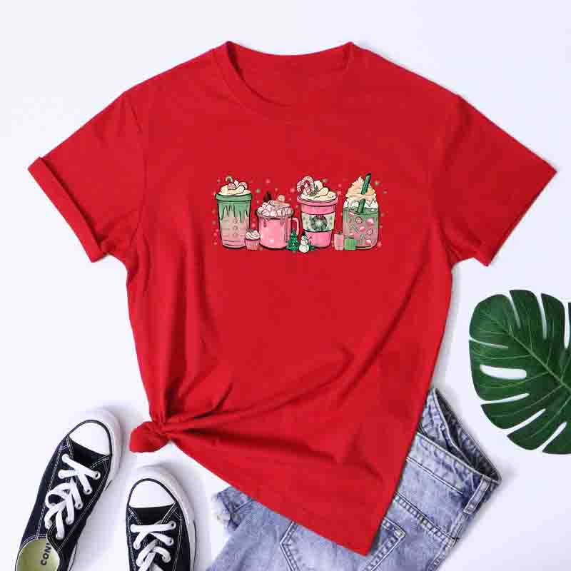 Y2k Pink Christmas Coffee Graphic Tee Funny Coffee Lover Xmas Gift Top Cute Unisex Winter Holiday Festive Drink TShirt
