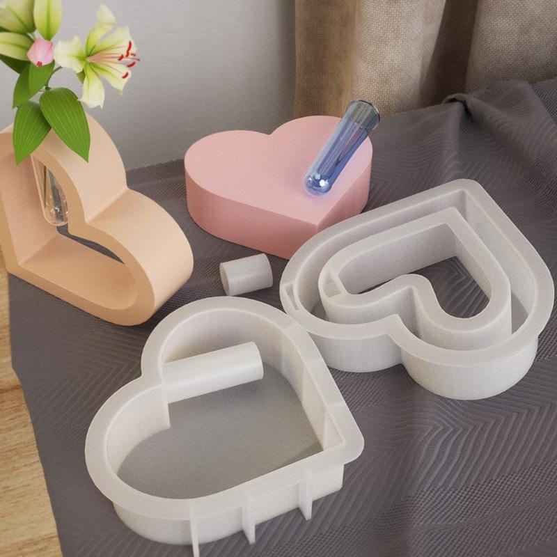 Силиконовая форма для вазы в форме сердца, DIY формы из эпоксидной смолы, форма для контейнера для цветочных горшков с пробирками, форма для гипсовых изделий для гидропонных растений
