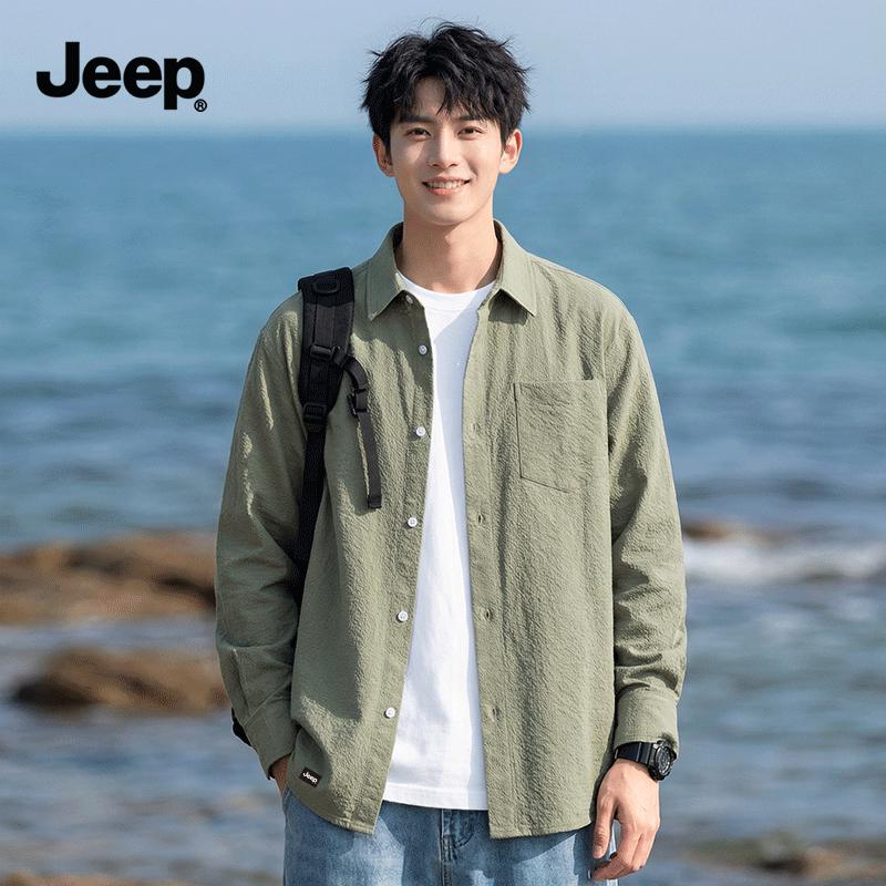 JEEP Men's Textured Seersucker Casual Shirt