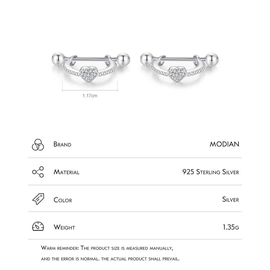 MODIAN 925 Sterling Silver Simple Hearts Original Design Hoop Earrings Trendy Beads Screw Clip Ears For Women Fine Jewelry Gift