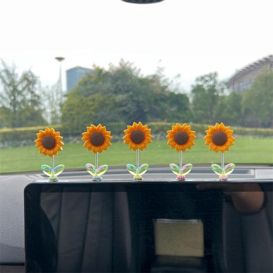 2/5Pcs Shaking Head Sunflower Car Decoration Adhesive Auto Dashboard Center Console Yellow Flower Ornament Doll