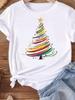 (Asian Size) Star Tree Lovely New Year Women's Top T Tee Merry Christmas Festival O-neck Clothing  Print Fashion Ladies Graphic T-shirts