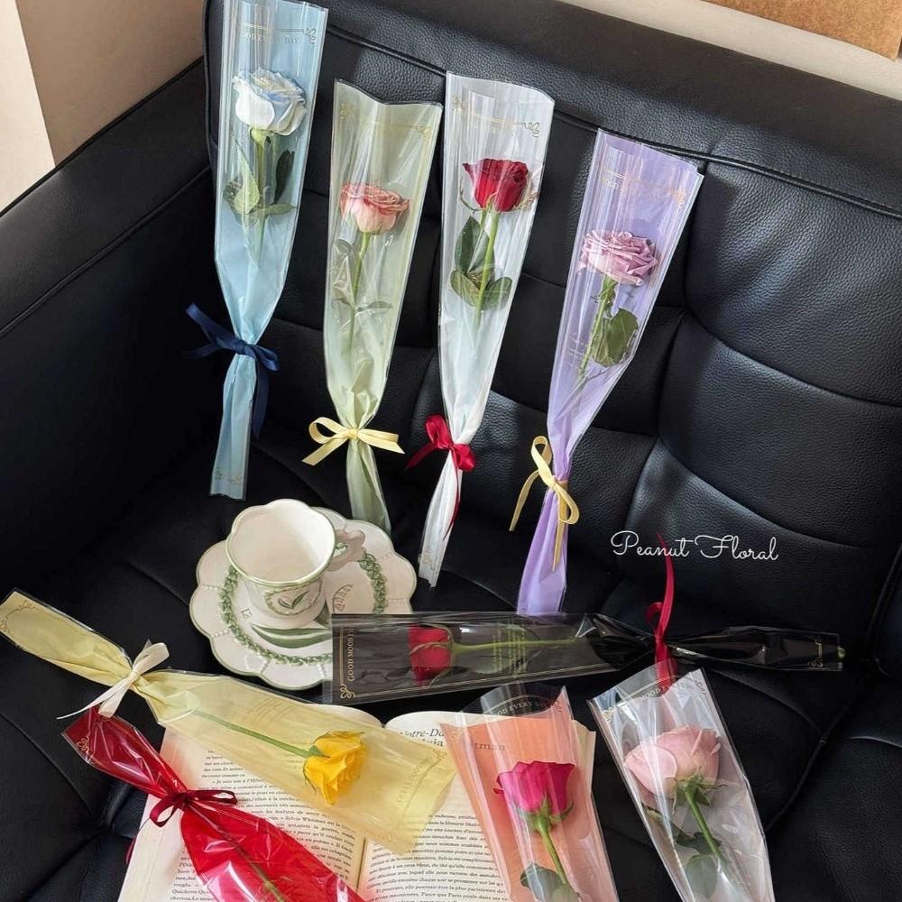 50pcs Transparent Single Rose Sleeves Waterproof Bouquet Packaging Sleeve Anniversary