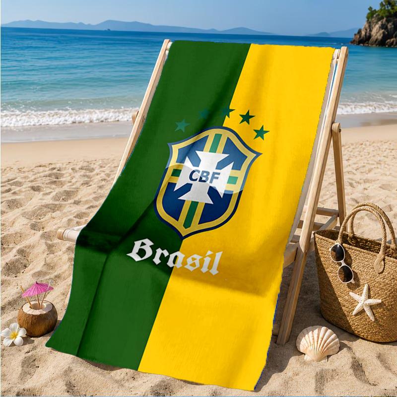 Brazilian Football Crest Printed Microfiber Beach Towel, Soft And Absorbent, Quick-Dry, Ideal for Summer Travel, Beach Essential, Swimming Pool