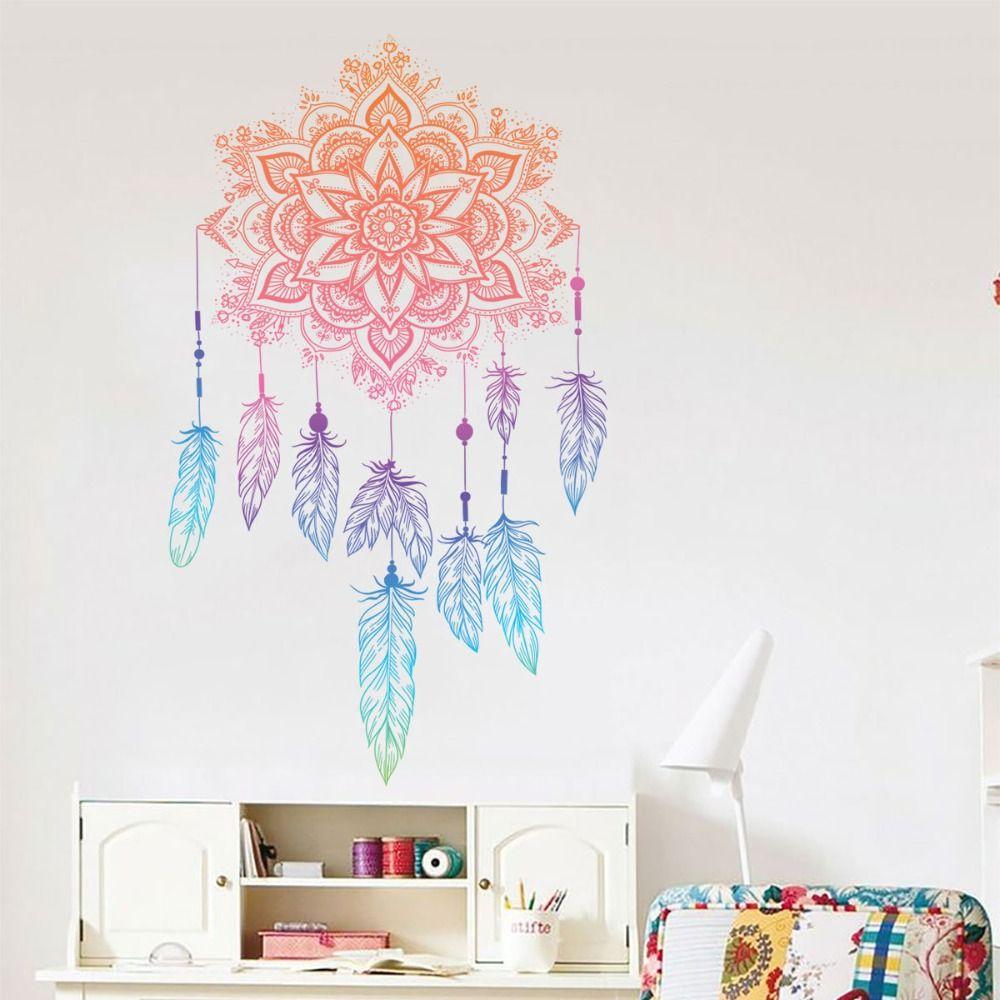 4pcs/set Wallpaper Bohemian Art Sticker Home English Wall Decal Lotus Feather Sticker  Bohemian