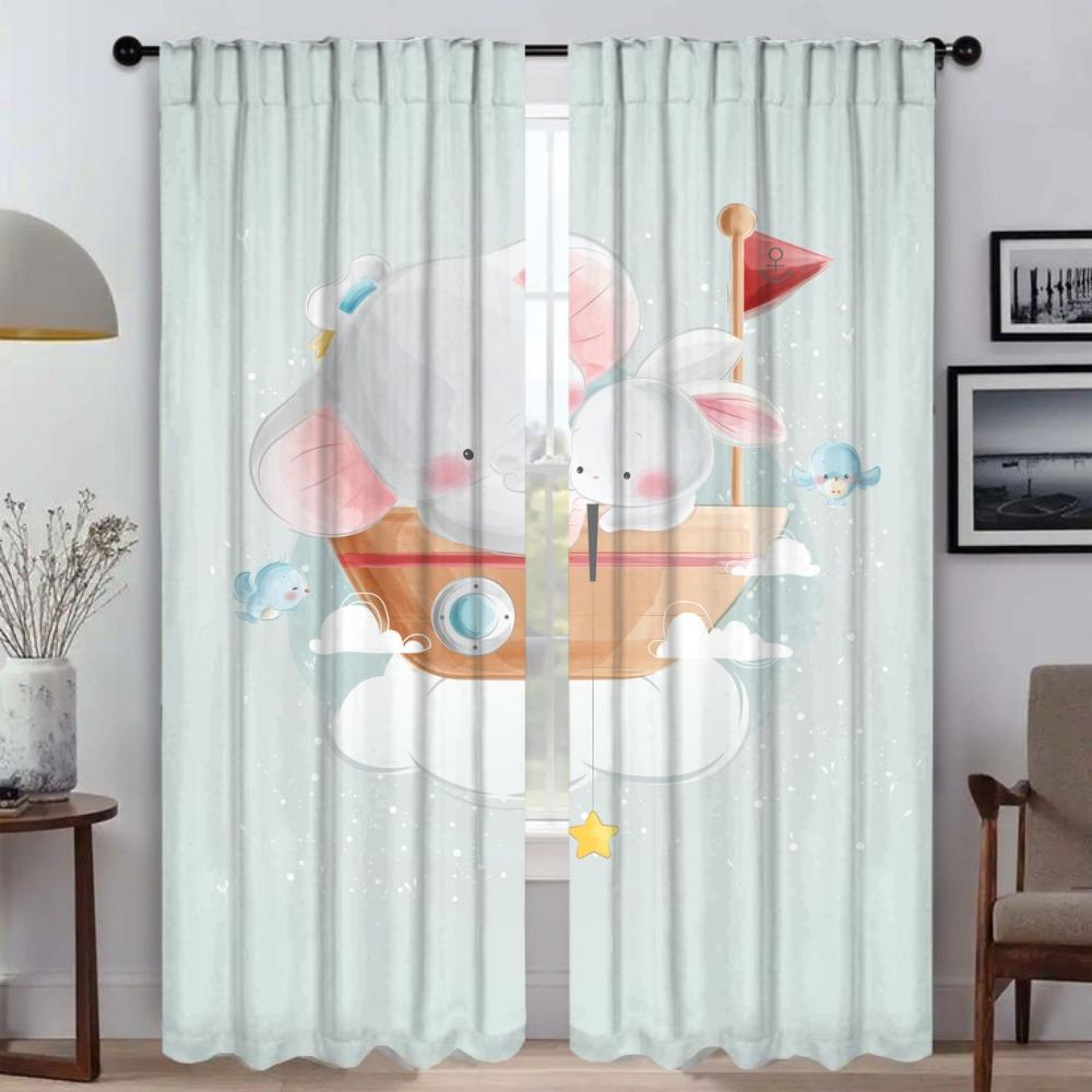 Cute Animals Home Interior Curtains 2 Pieces Window Curtain for Room 2 Panel Tulle for Bedroom Shades Partition Living Kitchen