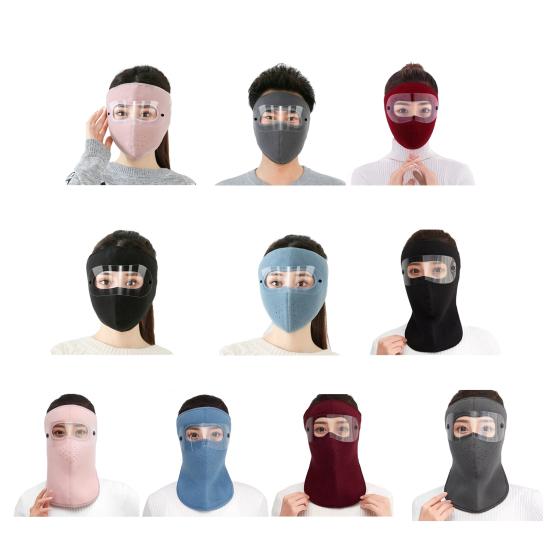 Зимний флисовый защитный бафф для лица с очками для мужчин и женщин, для холодной погоды, на открытом воздухе, с прозрачным стеклом, ветрозащитный, противотуманный, термозащитный, полнолицевой.