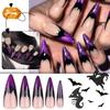 Women Halloween Dark Cool Purple Premium Wearable False Nails(Glue 2ml)