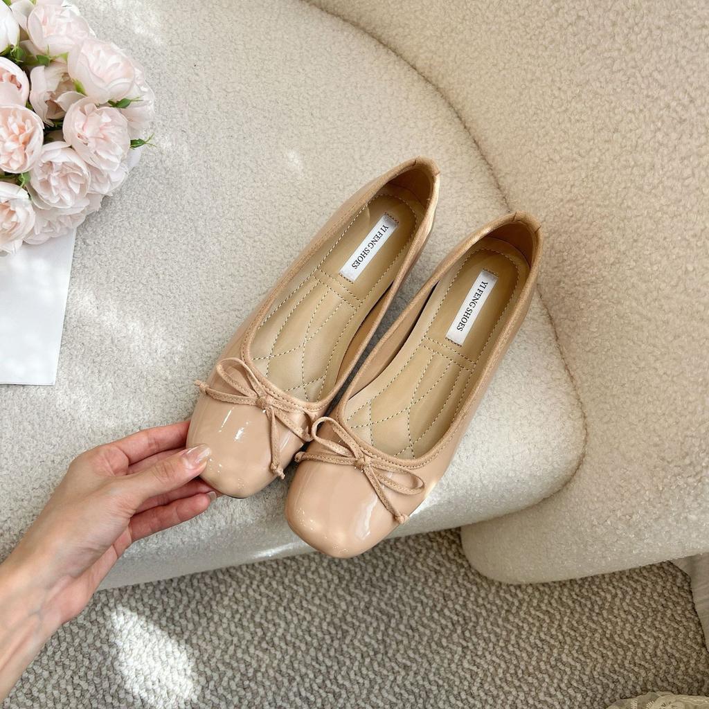 Увеличение роста 5 см милый бантик квадратный носок балетки для женской верхней одежды 25 весна новый универсальный и не устающие ноги маленькие одинарные туфли