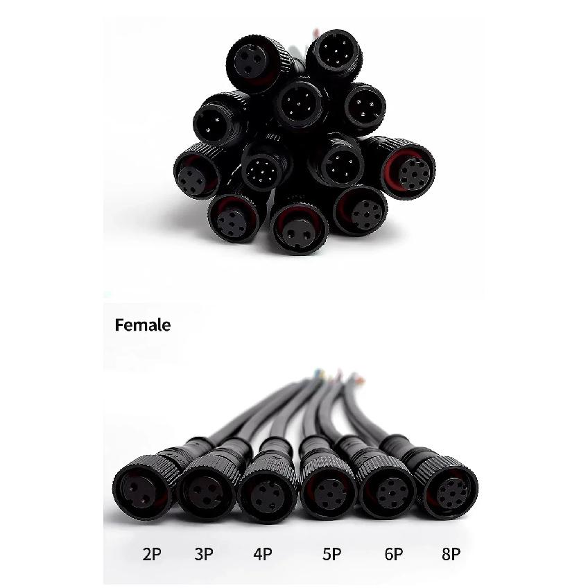 5/20Pcs M12 Metal Black Waterproof IP68 2 3 4 5 6 8Pin Male and Female LED Strip Outdoor IP68 Cable Connector 20cm Wire Plug