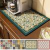 Kitchen Dish Mat Absorbent Dining Table Mats Retro Non-Slip Drain Pad Draining Placemat Coffee Dish Tableware Mat For Home Decor