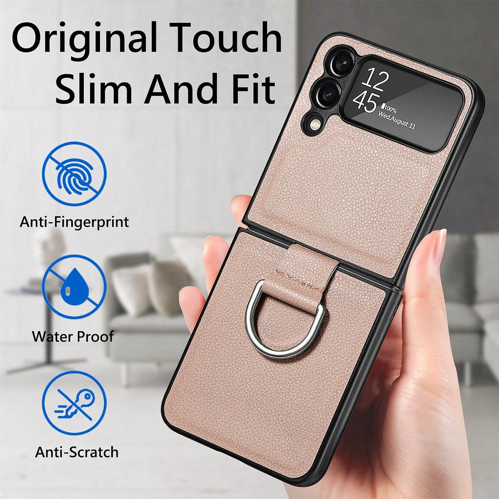 Нескользящий кожаный чехол с защитой от царапин для Samsung Galaxy Z Flip 4 5 5G Flip5 Flip4 Flip3 Flip 3 Zflip4, чехол для телефона с кольцом на палец