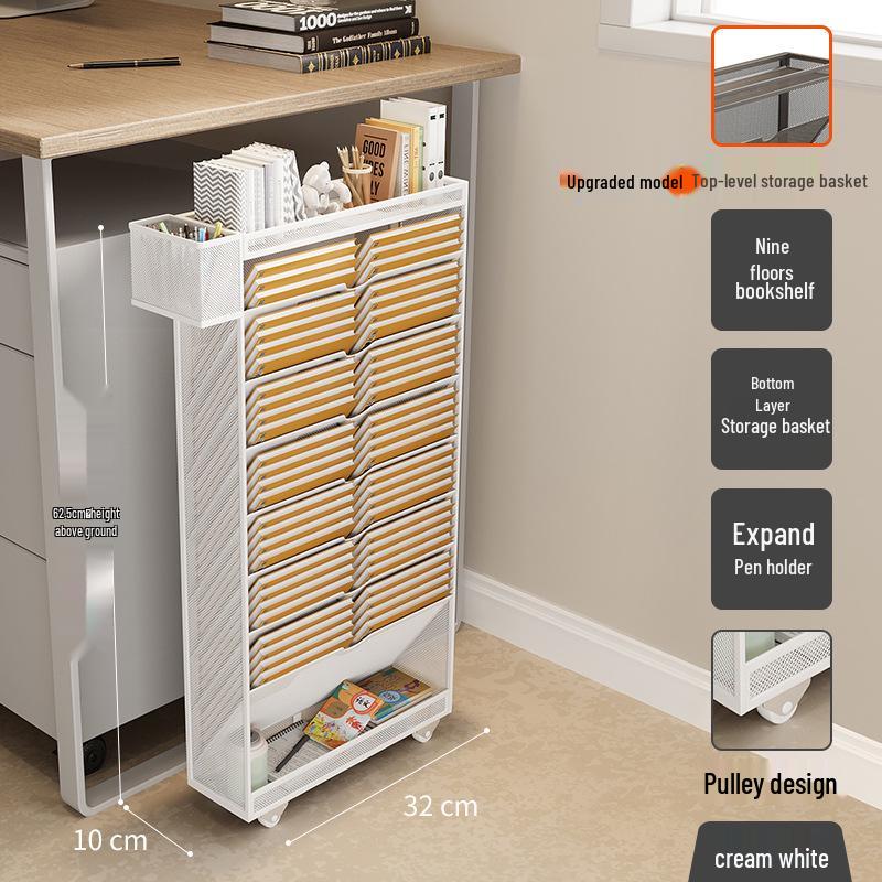 Кованый Железный Передвижной Книжный Шкаф с Подвижным Краем и Детским Боковым Хранилищем