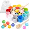 Baby Montessori Wooden Toy Rainbow Ball and Cups Color Sorting Games Fine Motor Early Education Learning Toys Gifts for Children