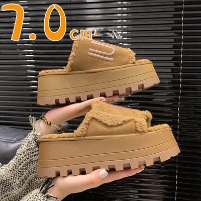 Женские замшевые тапочки на платформе из меха, модные балетки, плюшевые хлопковые туфли, повседневная женская обувь с открытой пяткой, зима 2025, тренд, теплые туфли Zapatos Mujer