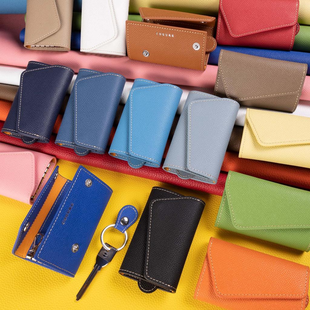 COGURE Ключница из натуральной кожи, европейская тисненая кожа, большая вместимость, 6 крючков для ключей, отделение для карт, унисекс, подарочная коробка в комплекте, карамель [COGURE]