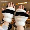 New Half-finger Cute Panda Student Writing Leaking Finger Gloves Cartoon Girl Riding Warm Riding Plush Gloves