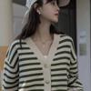 Cardigan Sweater Female 2022 Autumn New College Style Stripe V-Neck Knitwear Women Design Sense Korean