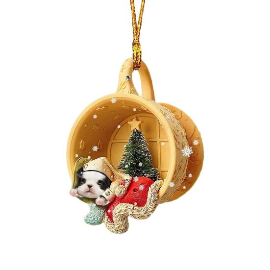 Animals Sleeping In A Tiny Cup Christmas Ornament Acrylic 2D Dog/Ferret/Sheep Christmas Tree Hanging Ornament for Holiday Decor