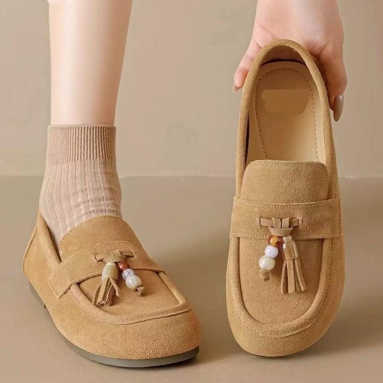 Fashion Women's 2025 Autumn and Winter New Round Toe Retro Slip-on Flat Tassel Single Shoes