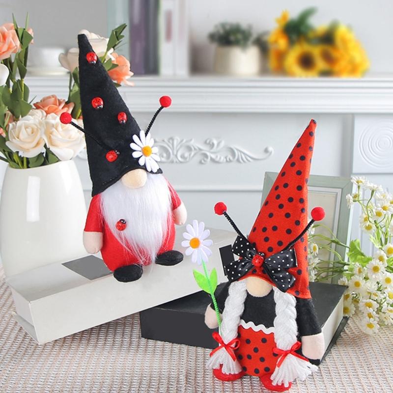 Ladybug Gnomes Tomtes Nisse Swedish Dwarfs Faceless Doll for Halloween Kitchen